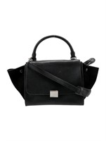 Celine Black Leather Suede Trim Top Handle Bag