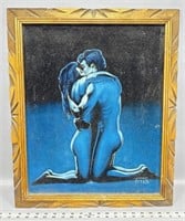 Naked kissing couple velvet painting 19” x 23”