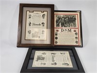 3)  ANTIQUE FRAMED BASEBALL ADVERTISMENTS