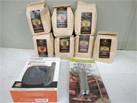 BARBECUE PELLETS, GRILLING THERMOMETER, MARINADE