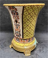 Chinese Crackle Glaze Porcelain & Brass Trim Vase