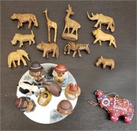 10 Carved Wood African Animals, South American