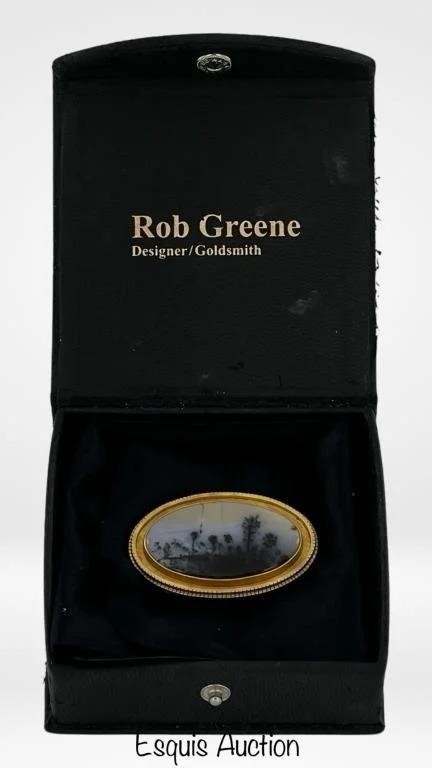Rob Greene 18k Gold and Scenic Moss Agate Brooch