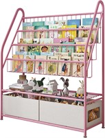32inch Kids Book Shelf  5 Tier Pink Bookshelf