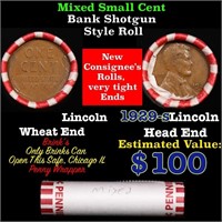 Mixed small cents 1c orig shotgun roll, 1929-s Lin