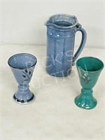 Beaver Flats pottery - 9" jug & 2 glasses