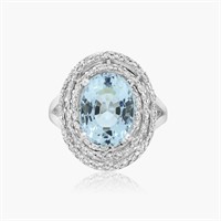 14K WHITE GOLD 5.00CT AQUAMARINE 1.5CT DIAMOND RIN