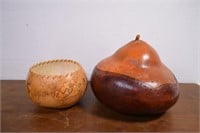 Gourd Bowls, One With Top As A Lid