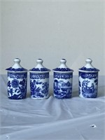 Vintage Blue Transfer Spice Jars with lids