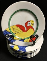 8 Fitz And Floyd Plates, Parrot In Ring