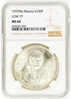 Coin 1977Mo Mexico Silver 100 Pesos-NGC MS66