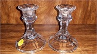 Pair of crystal candle stick holders  4" tall