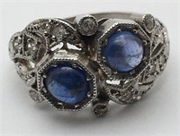 Antique 18k Gold, Diamond & Cabachon Sapphire Ring
