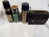Vintage Aladdin Black Lunch Box w/3 Thermoses