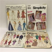 3 Vintage Doll Clothes Sewing Patterns Incl Barbie