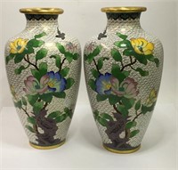 Pair Of Cloisonne Floral Vases