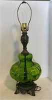 Vintage Mid Century Green Glass Lamp