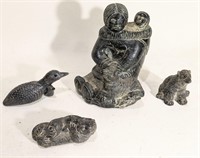 Lot soapstone style figures Bear Otter loon etc