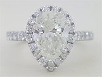 2.36 Cts GIA Pear Diamond Halo Engagement Ring