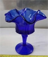 Fenton Glass Ruffled Edge Colonial Blue Compote