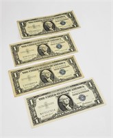 4 - 1957 A  1$ SILVER CERT DOLLAR BILLS
