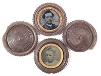 2 Round Cased Miniature Tintype Portraits Man, Boy