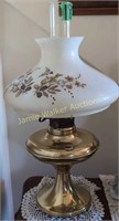 Antique Polish Brass Oil Lamp With Hand-painted