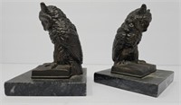 Bronze and Marble Owl Bookends