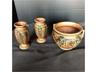 Roseville Florentine Jardiniere & (2) Vases