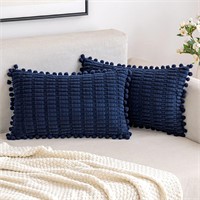 2PK Navy Blue Decorative Throw Pillow Covers