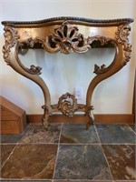 Antique Console Wall Table w/ Punched Metal Top