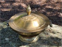 Vintage Brass Covered Handled Serving Bowl India