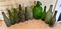 Vintage Green Glass Bottle Lot