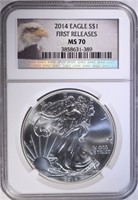 2014 AMERICAN SILVER EAGLE, NGC MS-70 1st RELEASES