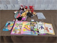 Small TY beanie babies plush toys, books, tabs