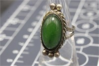Sterling Silver, Size 5½, Green Jade Ring