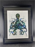 Framed copy (Fishy Blue Octopus) matted and framed