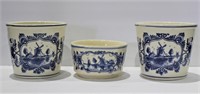 3 Pc Delft Blue Planters-All Hand Painted
