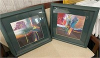Set of 2 art prints FOIL abstract framed matted