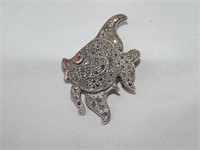 Sterling & Marcasite Vintage Fish Brooch 8.36g