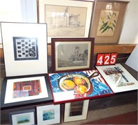 10 framed works of art, 2 water colors & prints