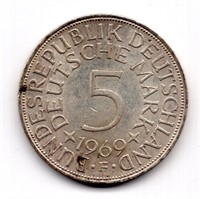 1969 F Germany 5 Mark Silver Coin