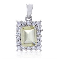 Sterling Slv Emerald Cut Lemon Topaz Halo Pendant