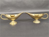 Etched Brass Lamp Candle Stick Holder Pair