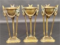 Vintage Brass Incense Burner Ram Head Motif Trio