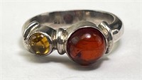 Sterling Dbl Amber Ring (Unique) 6 Grams Size 7.75