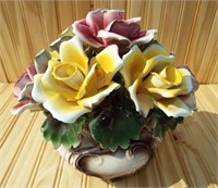 Capodimonte large yellow and red rose