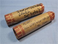 Two Rolls Of Mixed Wheat & Indian Head Cents