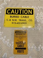 (2) SMALL METAL BURIED CABLE RAILROAD SIGN