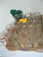 FLAT OF BUDWEISER GLASSES, PITCHER, SUSPENDERS